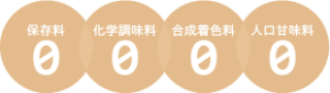保存料・化学調味料・合成着色料・人工甘味料　不使用！